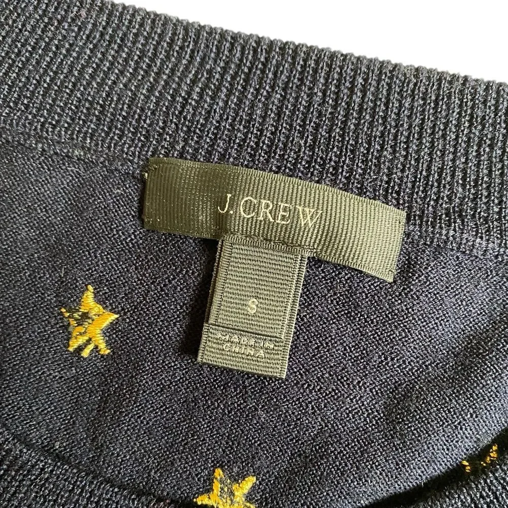 J. Crew Star Embroidered Merino Wool Sweater Women's S Navy Lightweight Preppy
